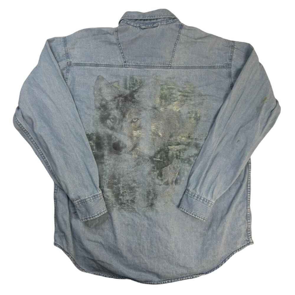 Wolf shirt denim button up men's XL